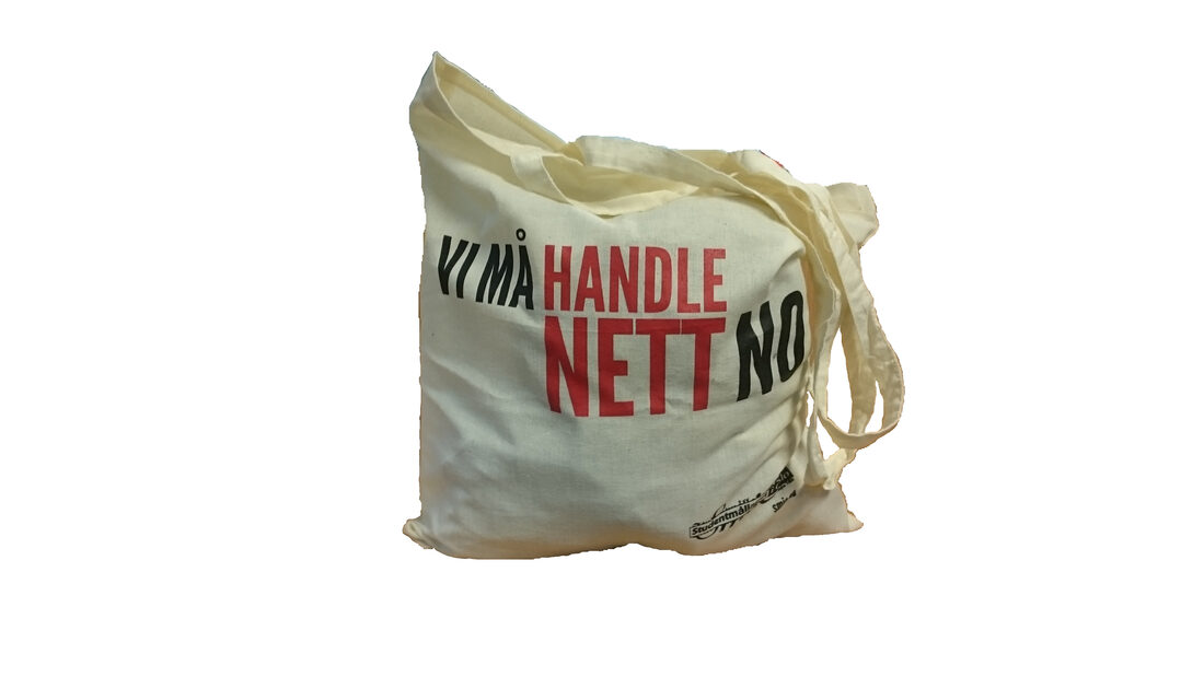 SmiO-handlenett i tøy med lang hank.